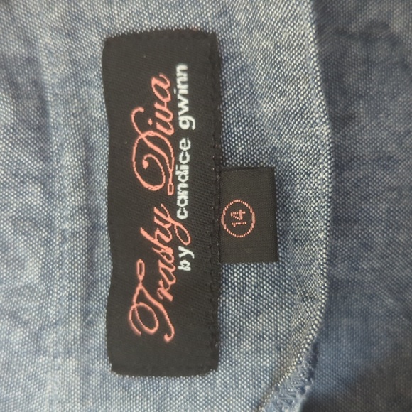 Trashy Diva Retro Vintage Cropped Chambray Denim Cotton Summer Crop Top - Picture 4 of 5